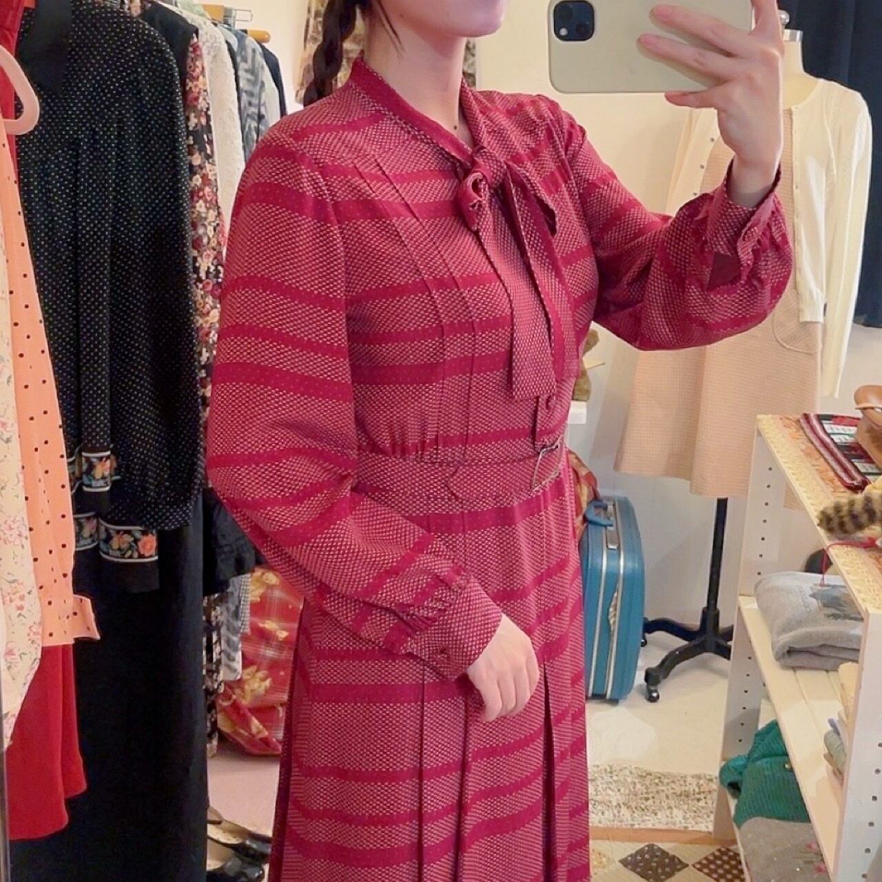 red ribbon tie tuck one-piece