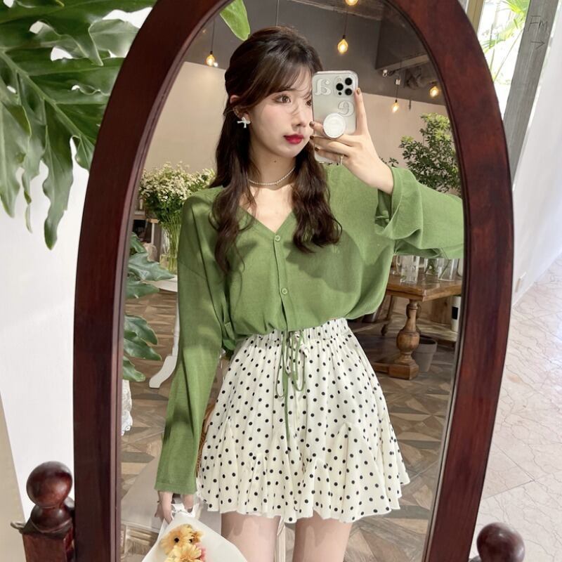 カラーニットカーディガンサマー薄手Vネックトップス ロング レース 夏物 レースアップ ピュア 萌量不足49624569787