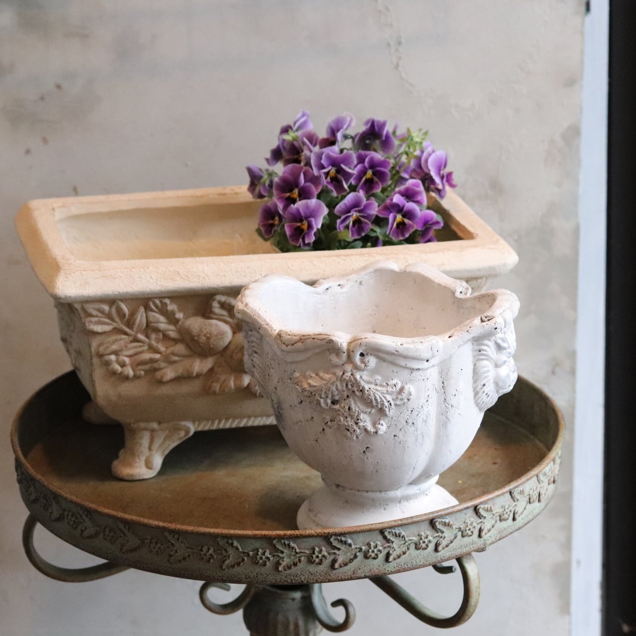 植木鉢 デコラティブモチーフプランター 陶器 アンティーク調 シャビー