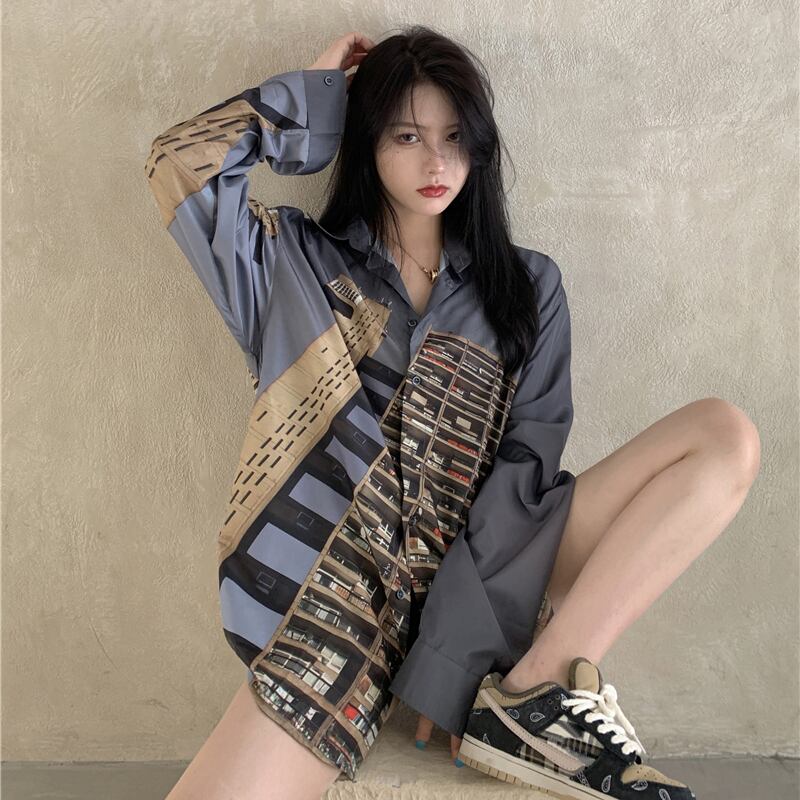 香港スタイルのレトロな長袖シャツレディース秋bf風ルーズシャツジャケットデザインニッチミドル丈トップ ブラックストロベリース70660289020