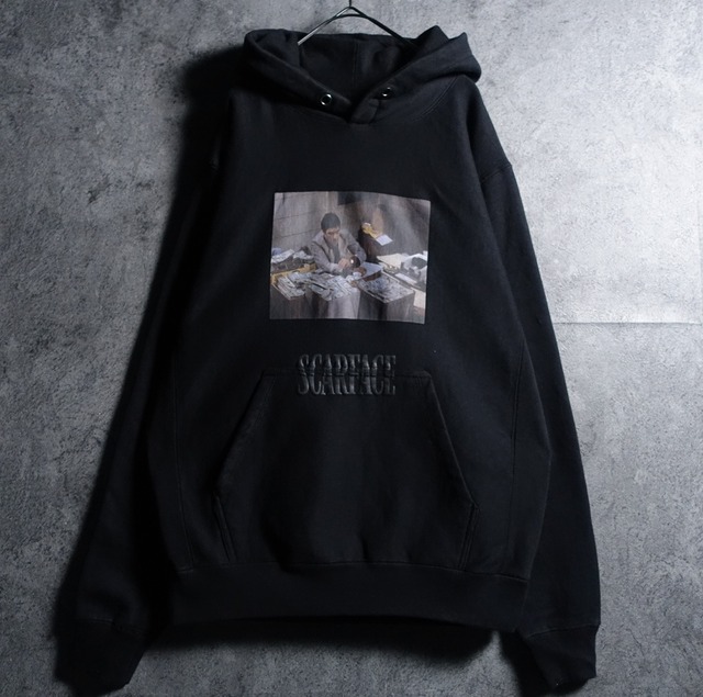 "SCARFACE" Black Print Design Reverse Weave Type Sweat Parka