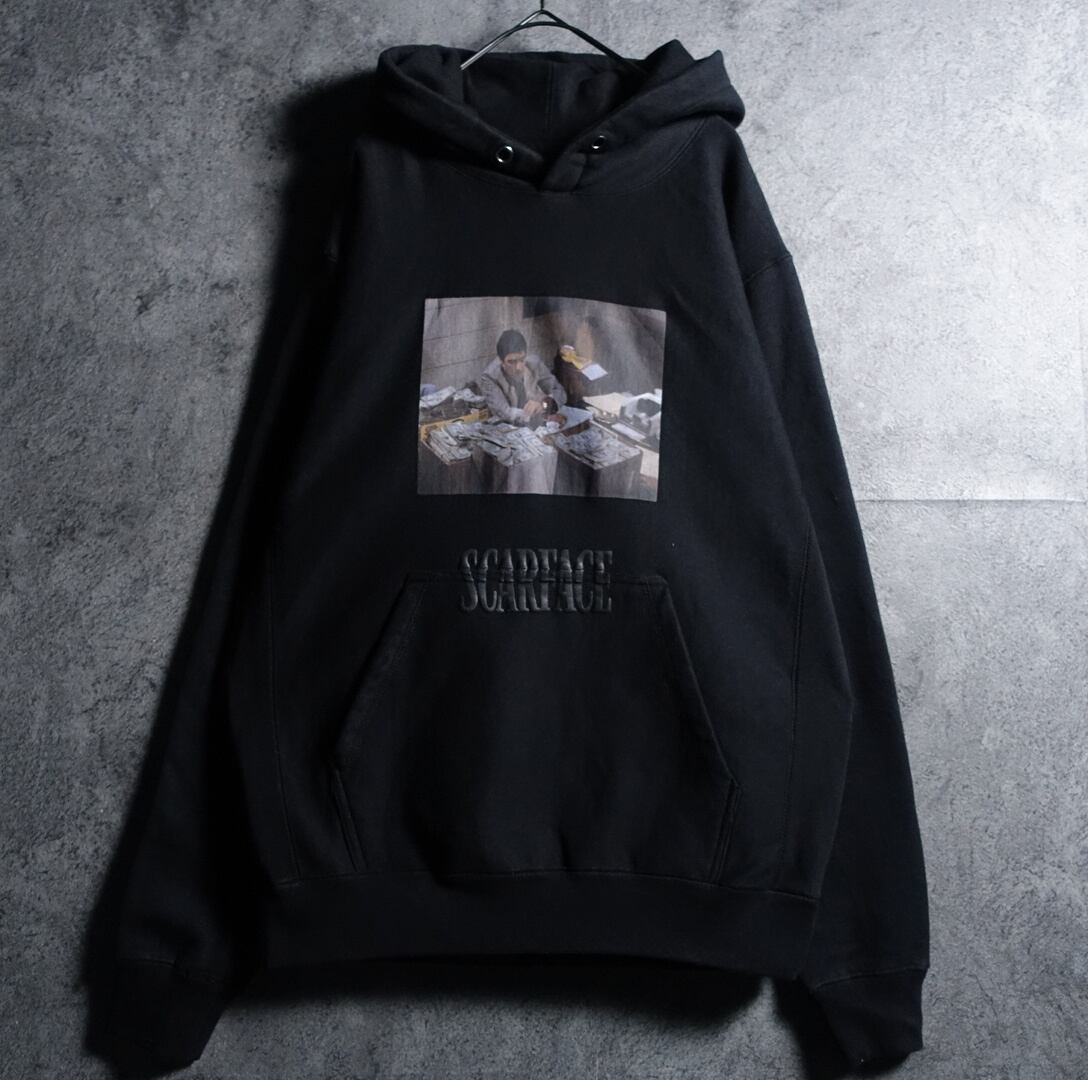 "SCARFACE" Black Print Design Reverse Weave Type Sweat Parka