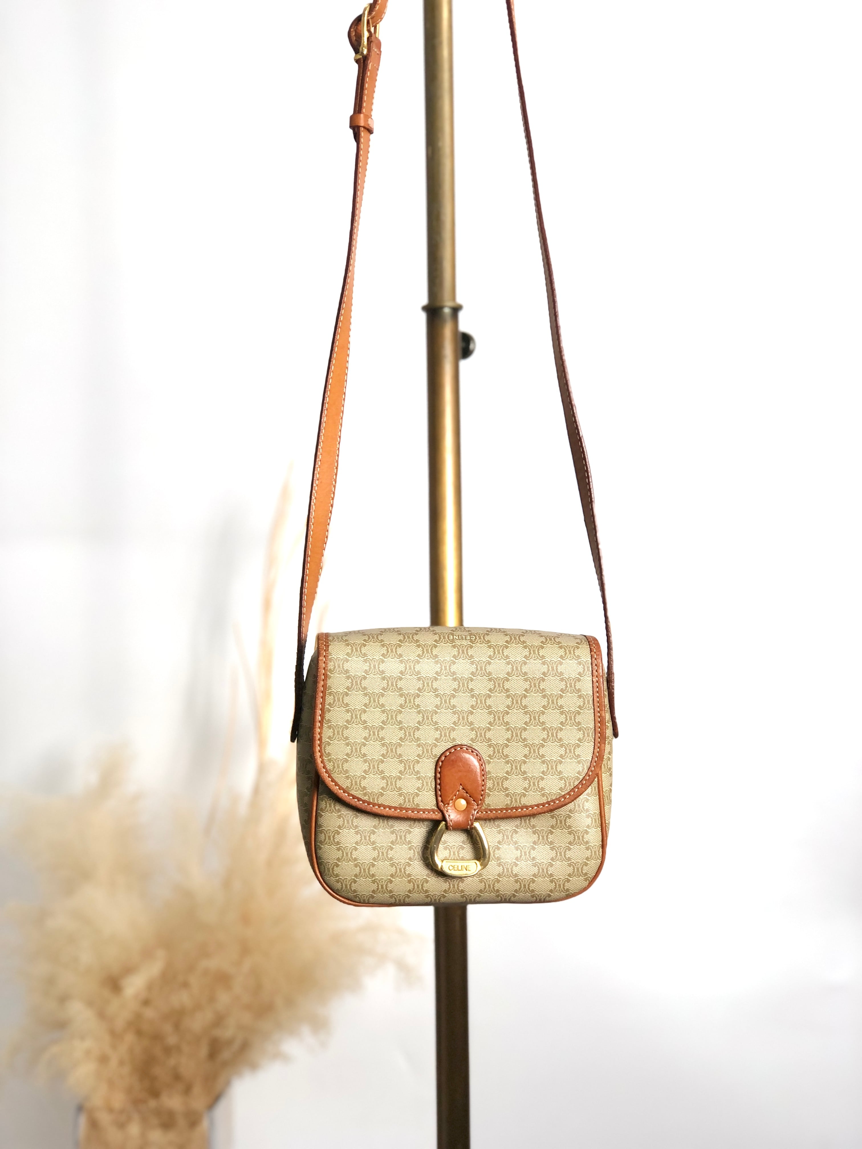CELINE セリーヌ マカダム ショルダーバッグ ベージュ ホースシュー PVC レザー ミニバッグ vintage ヴィンテージ オールド myw6bv
