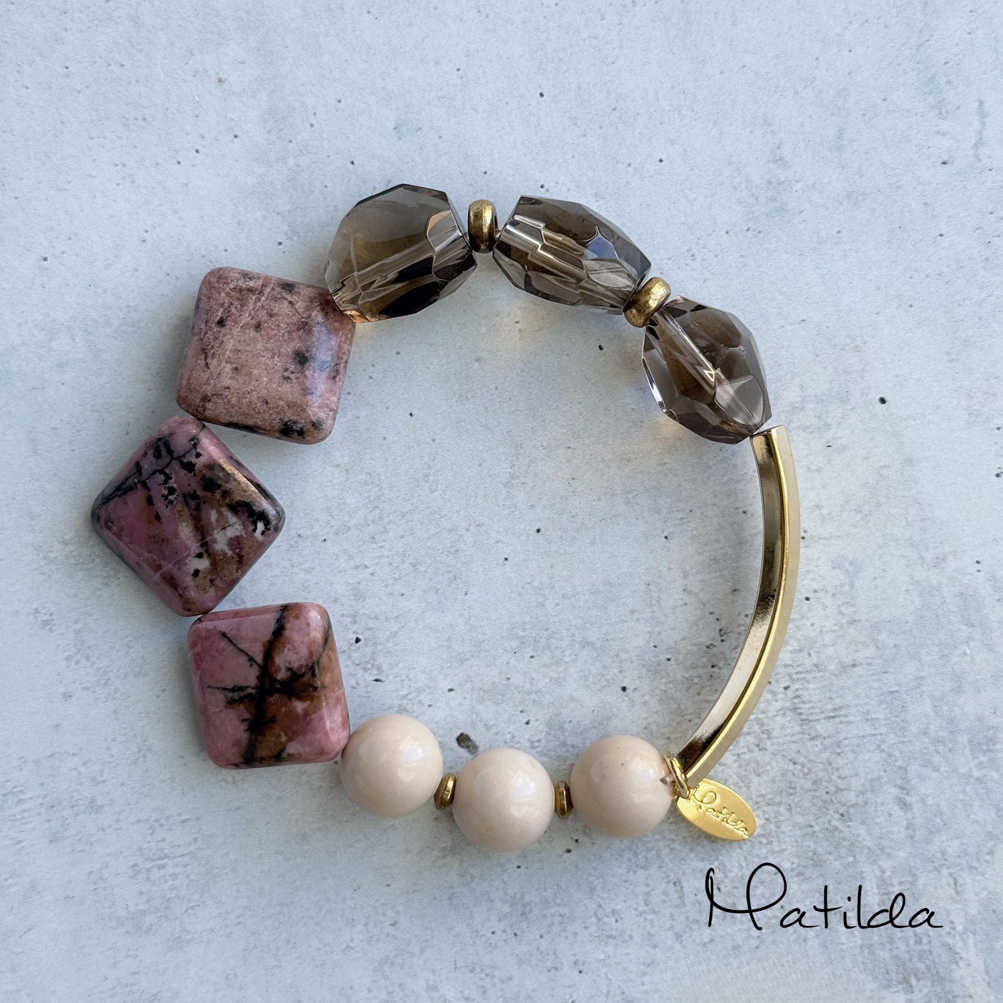 【再販】Tube & stone bracelet(ロードナイト×スモーキークォーツ×リバーストーン)