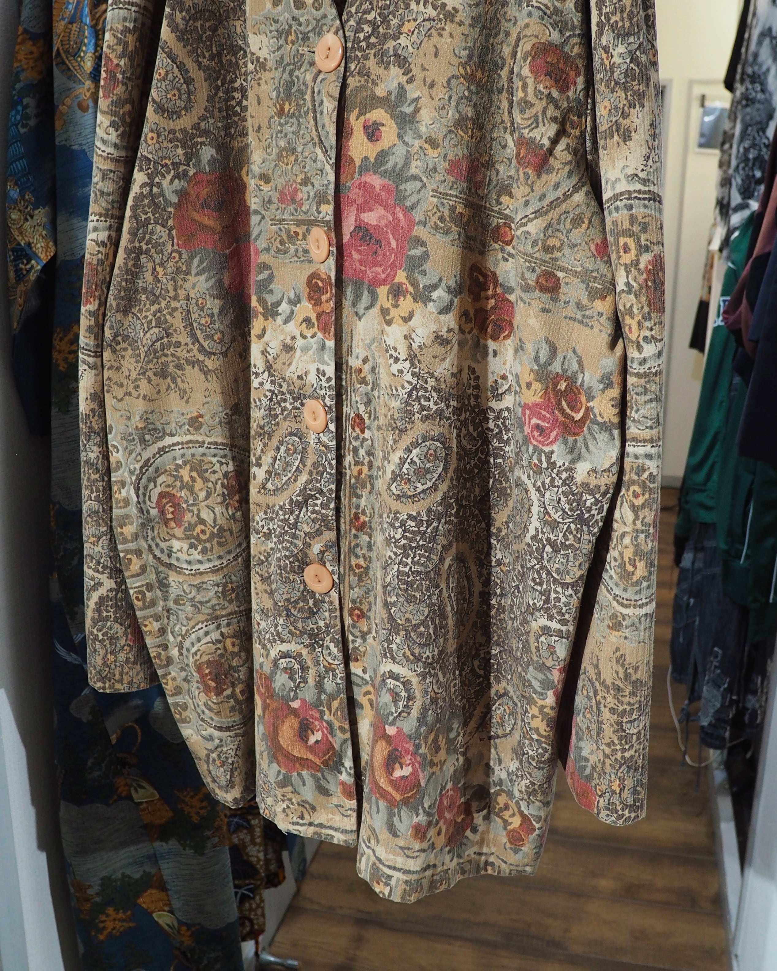 1980 - 90s " Made in USA " Beautiful Flower × paisley pattern vintage No collar jacket