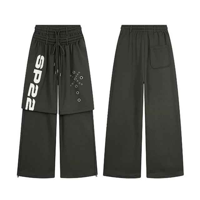 フェイクレイヤードロゴアイレットボリュームスウェットパンツ 1col R02816