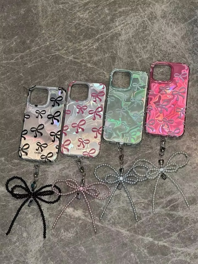 送料無料【予約商品】　リボン　ストラップ　ミラー　韓国っぽ　　iPhone  iPhoneケース　スマホケース