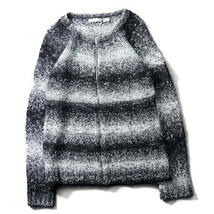 Vintage boarder gradation zip up knit cardigan