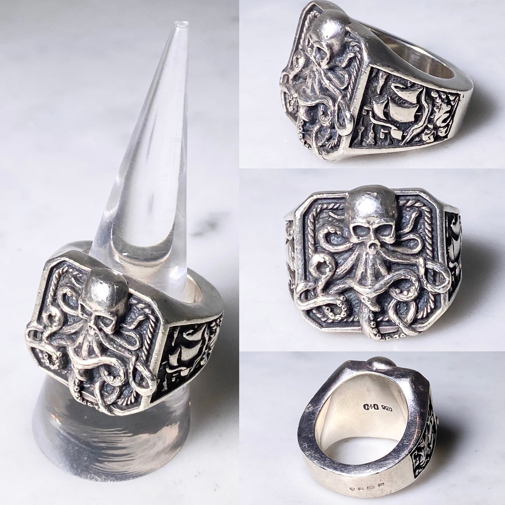 CLOCKS AND COLOURS heavy gauge silver signet ring “KRAKEN” | NOIR