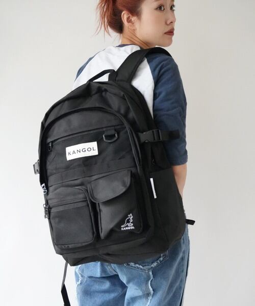 KANGOL (カンゴール) フロントダブルポケット リュック ブラック KGSA-BG00297