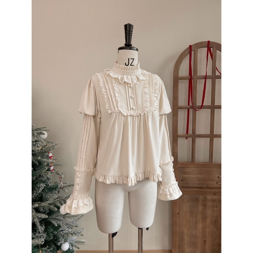 【ぬくもり纏う冬のドールブラウス】 贅沢フリルとピンタックのアンティーク風デザイン 生成色