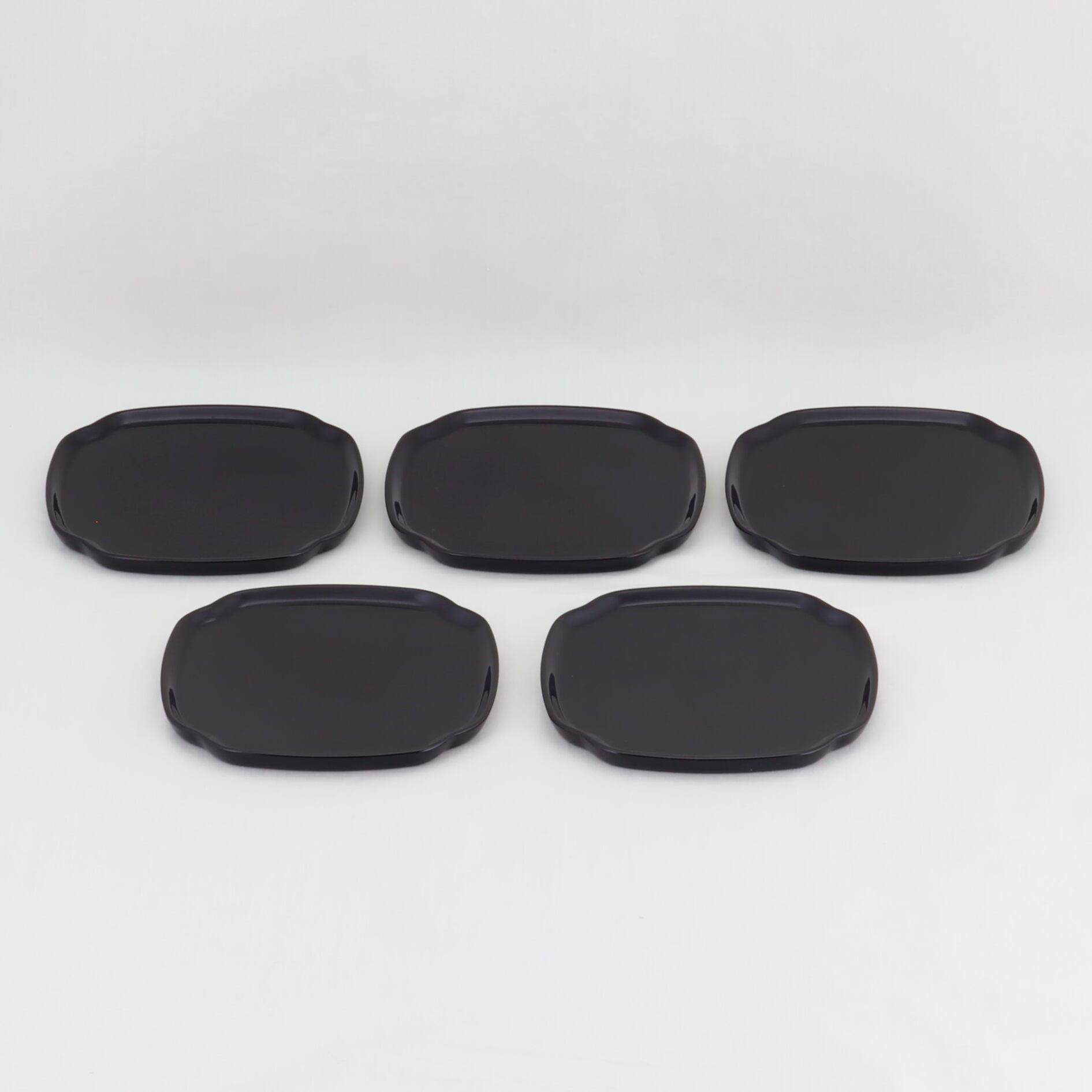 1561 輪島塗 銘々皿／入隅形／黒塗無地／五枚組 | 輪島塗 加藤