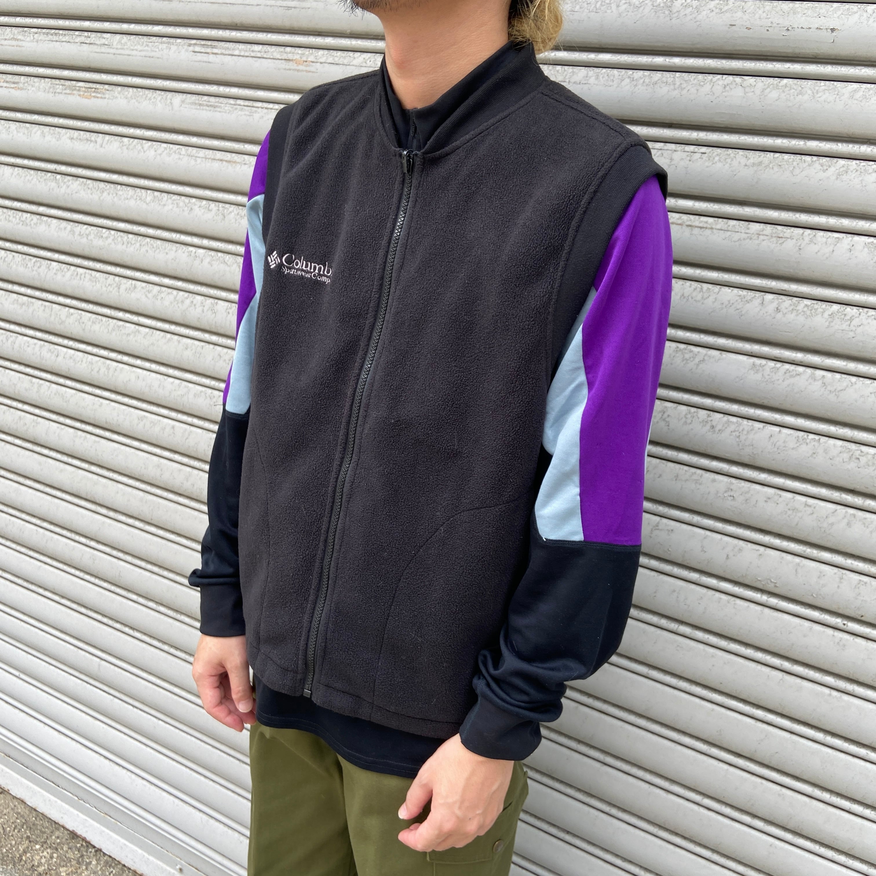 columbia コロンビア フリースベスト 90s 黒 M ワンポイントロゴ