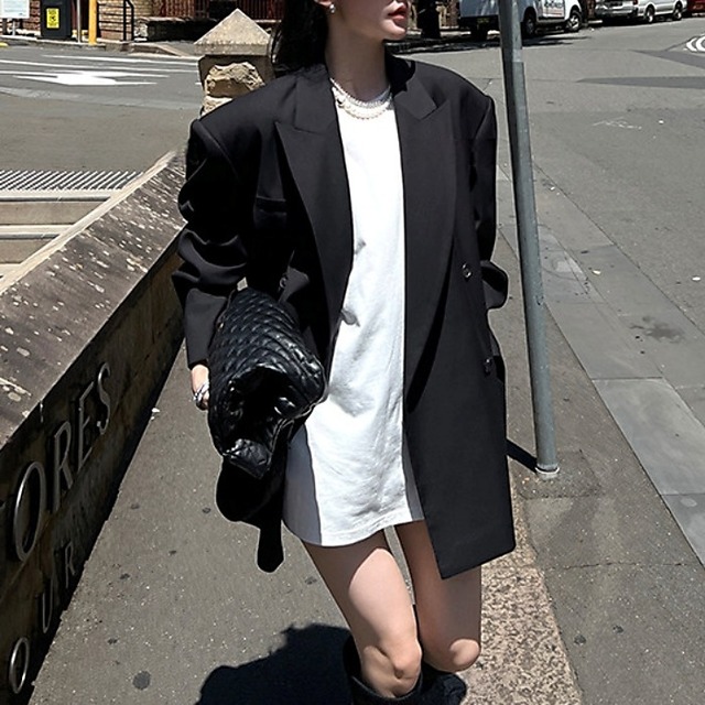 ダブルブレストショルダーパッドルーズジャケット［XS-L］