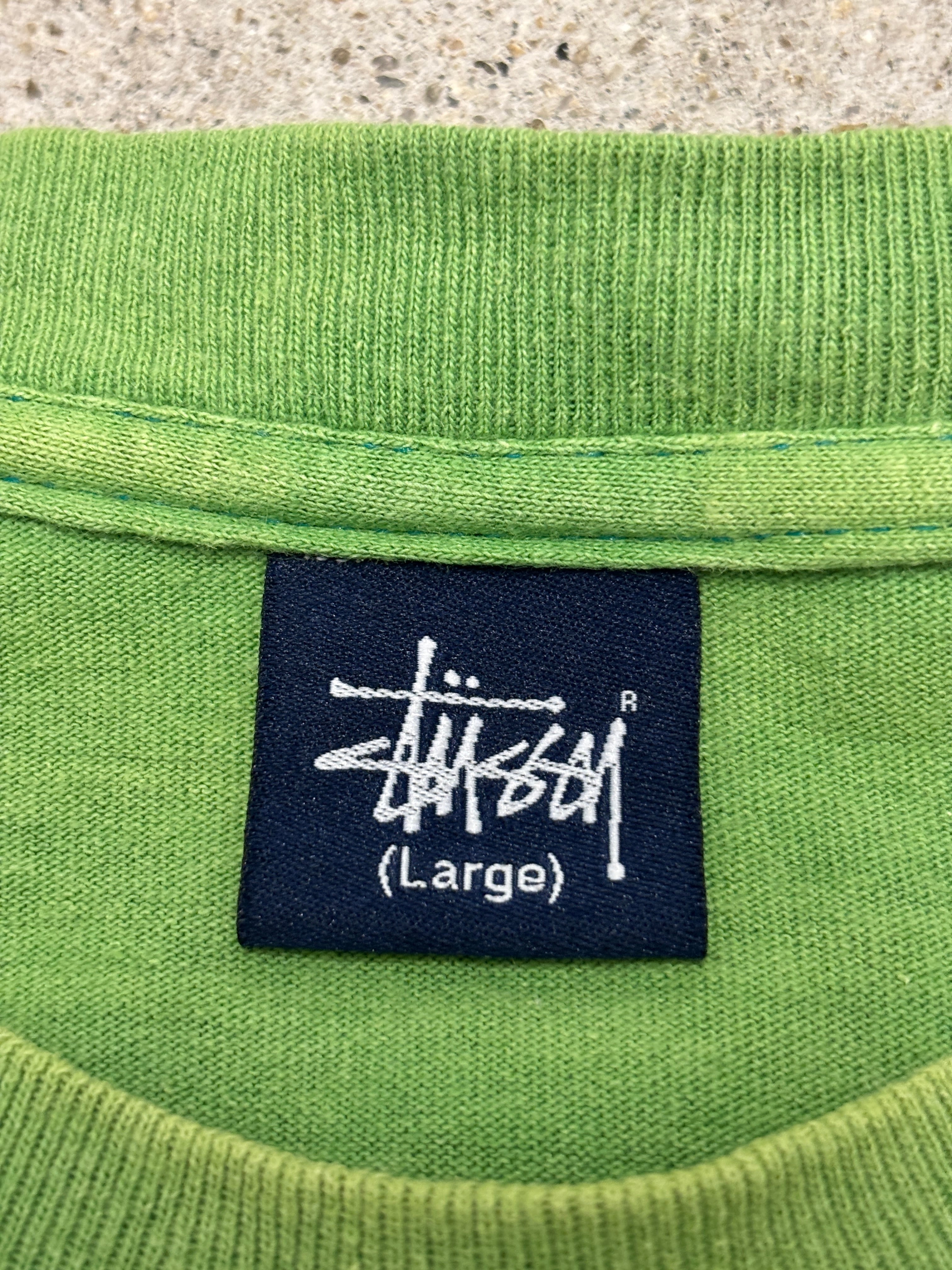 00s OLD STUSSY/Cow print Tee/L/牛プリントTシャツ/グリ－ン/ロゴ