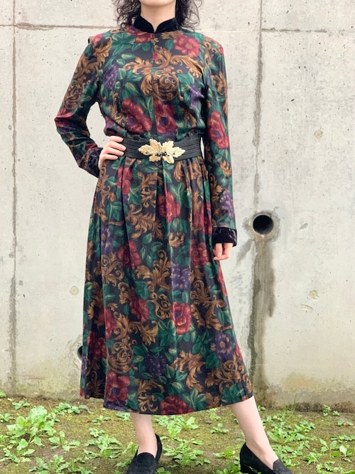 Vintage Velvet & Rayon Floral Dress Made In USA