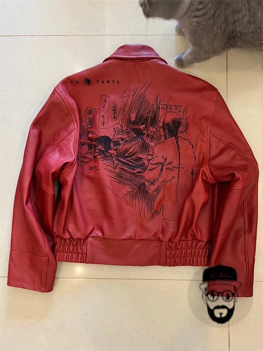 メンズ　ジャケット オートバイ用erd-ブラックレザーコート、3D刺embroideredジャケット
