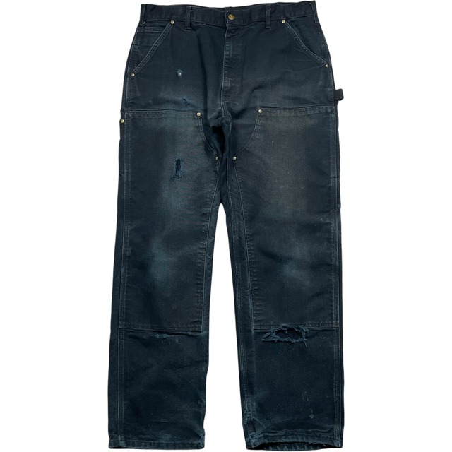 《実寸W36L31》 Carhartt カーハート ダブルニー ワークパンツ ペインターパンツ ダメージ フェード USA製 ブラック no.10399