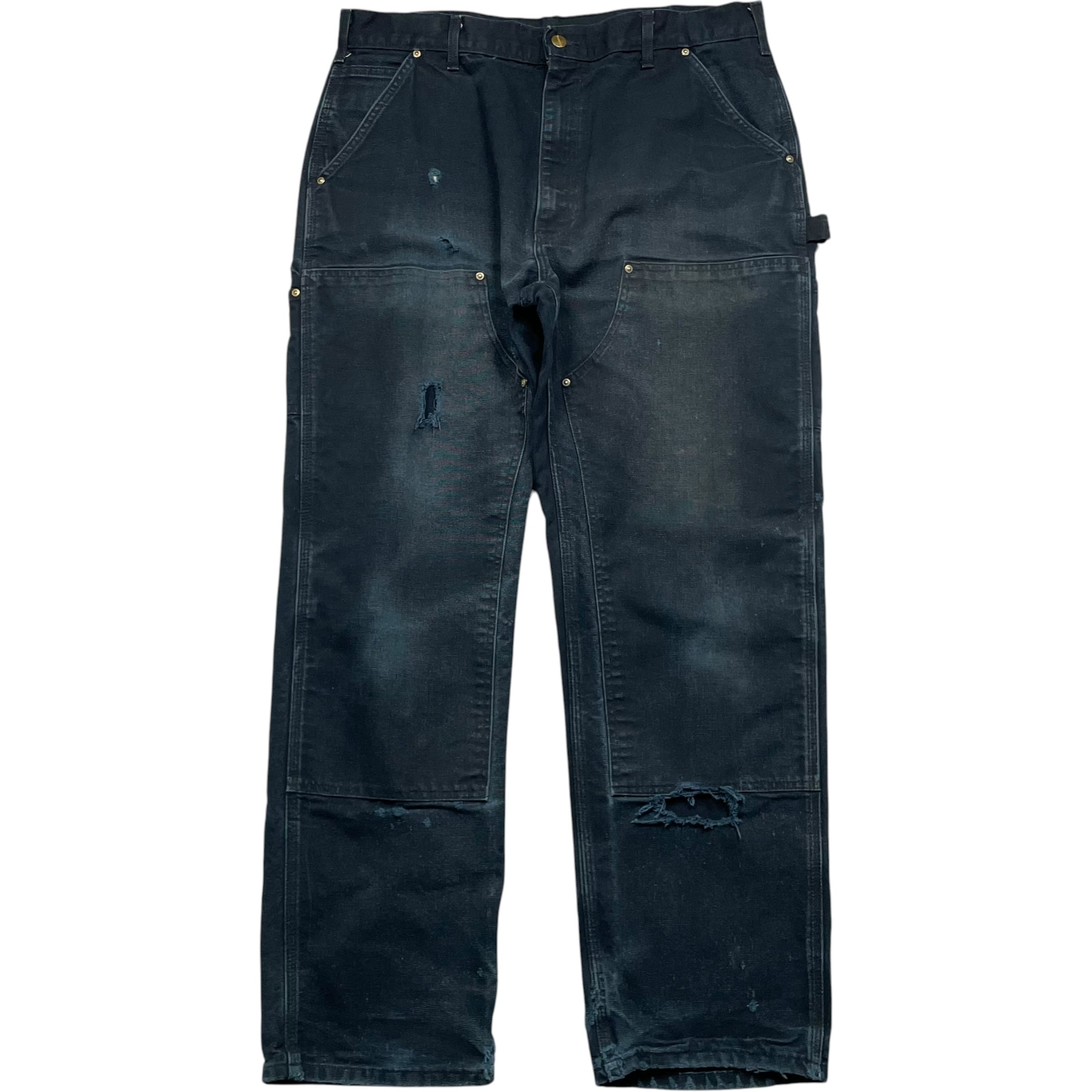 《実寸W36L31》 Carhartt カーハート ダブルニー ワークパンツ ペインターパンツ ダメージ フェード USA製 ブラック no.10399