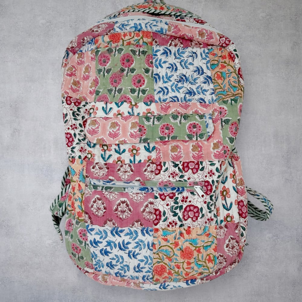コットンキルト バックパック ブロックプリント パッチワーク ピンク(送料無料)
