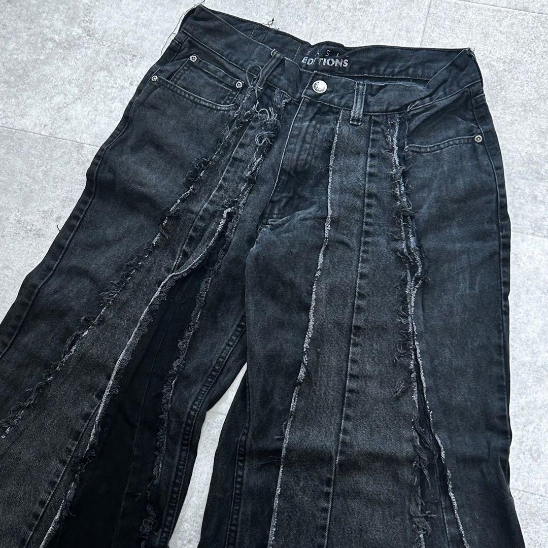 再構築フレア リメイクデニム ブラック 黒 パンツ ワイドデニム 古着