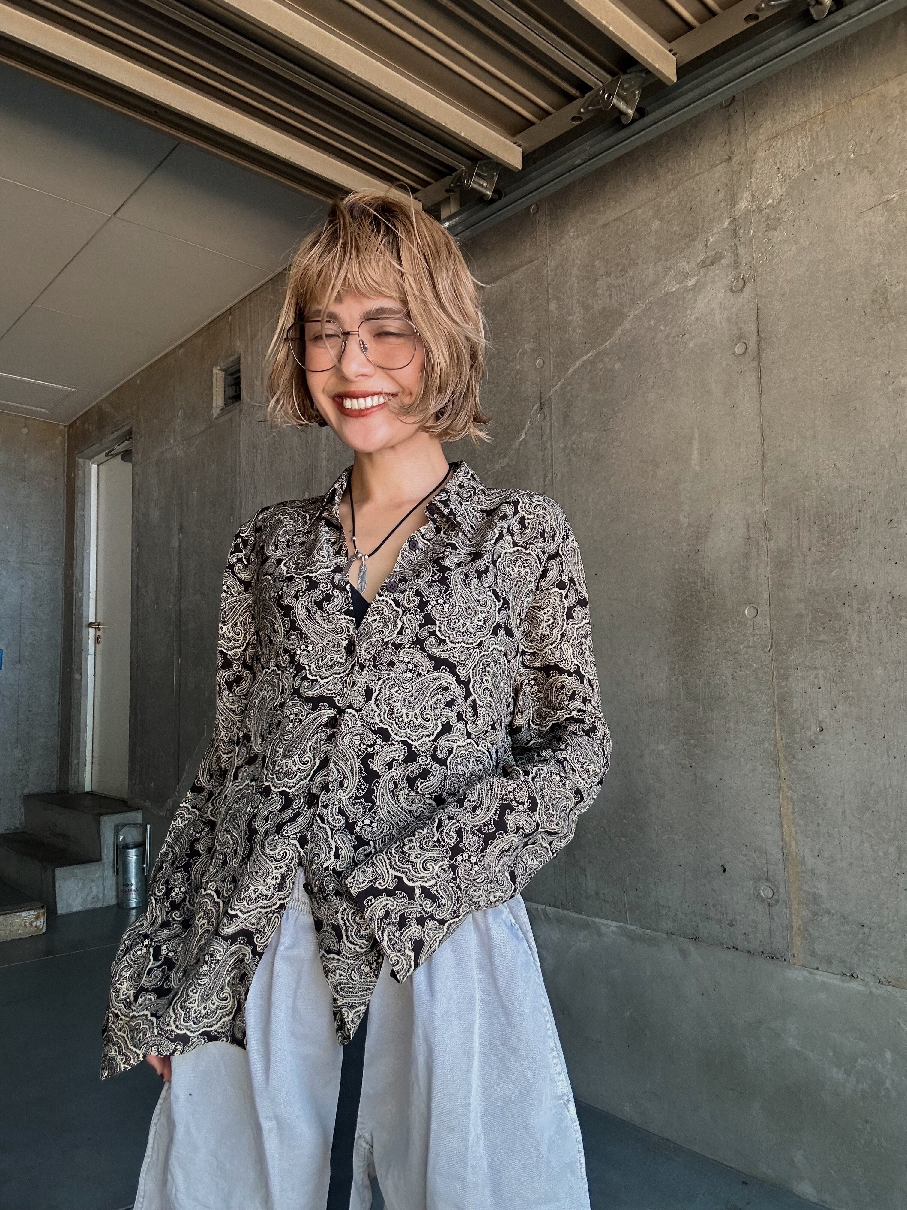 (SH1233)all-over pattern silk shirt