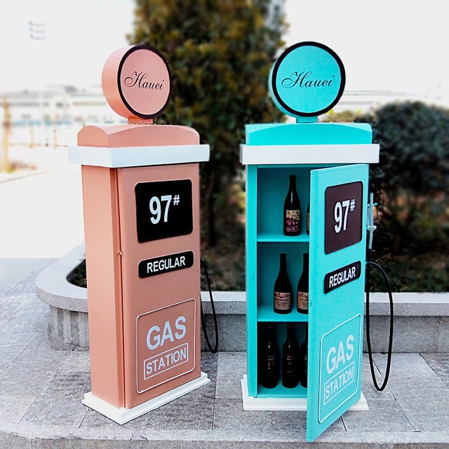 収納 ラック 給油機 レトロ ヴィンテージ調 3段 おしゃれ かわいい インテリア ガソリンスタンド チェスト ブルー