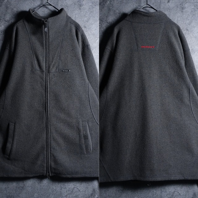 “OAKLEY” Gray Logo Design Wool Blend Double Zip Jacket