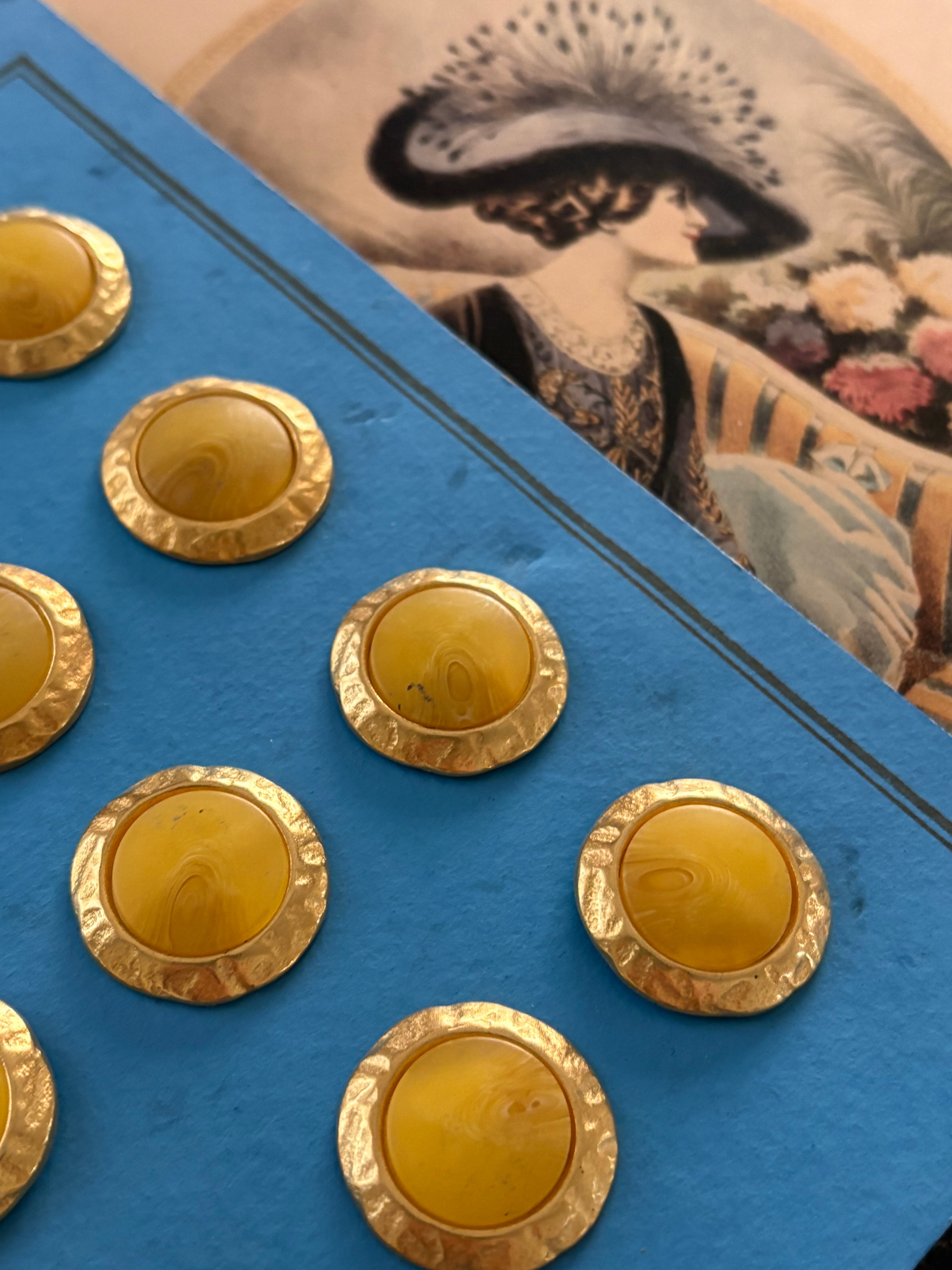 フランスVintage ヴィンテージボタン マットゴールド×イエロー系 21mm 1990年代 メタルボタン カボション デッドストック アクセサリーパーツ