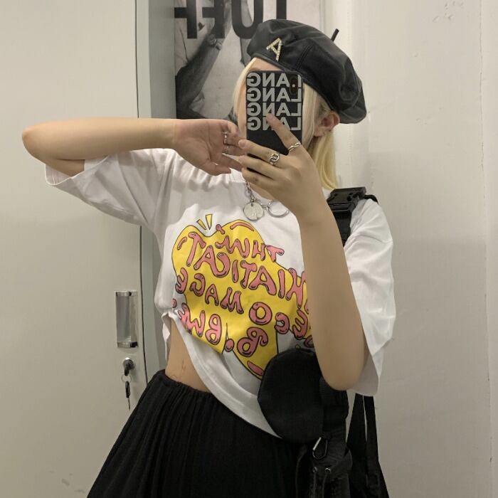 サマールーズカジュアルショートスタイルプリントTシャツ ロング コットン 夏物 ケッペル15041153476