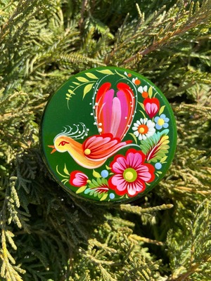 ペトリキウカ塗り　木製小物入れ・ジュエリーボックス（ティモシェンコ作）ウクライナ製