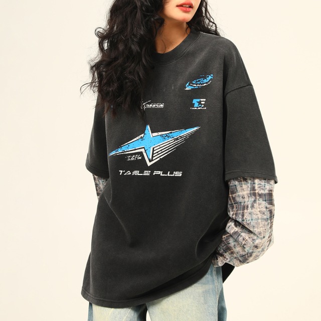 fade logo check pattern long sleeve tee　フェードロゴチェック柄スリーブロングティー　J1483