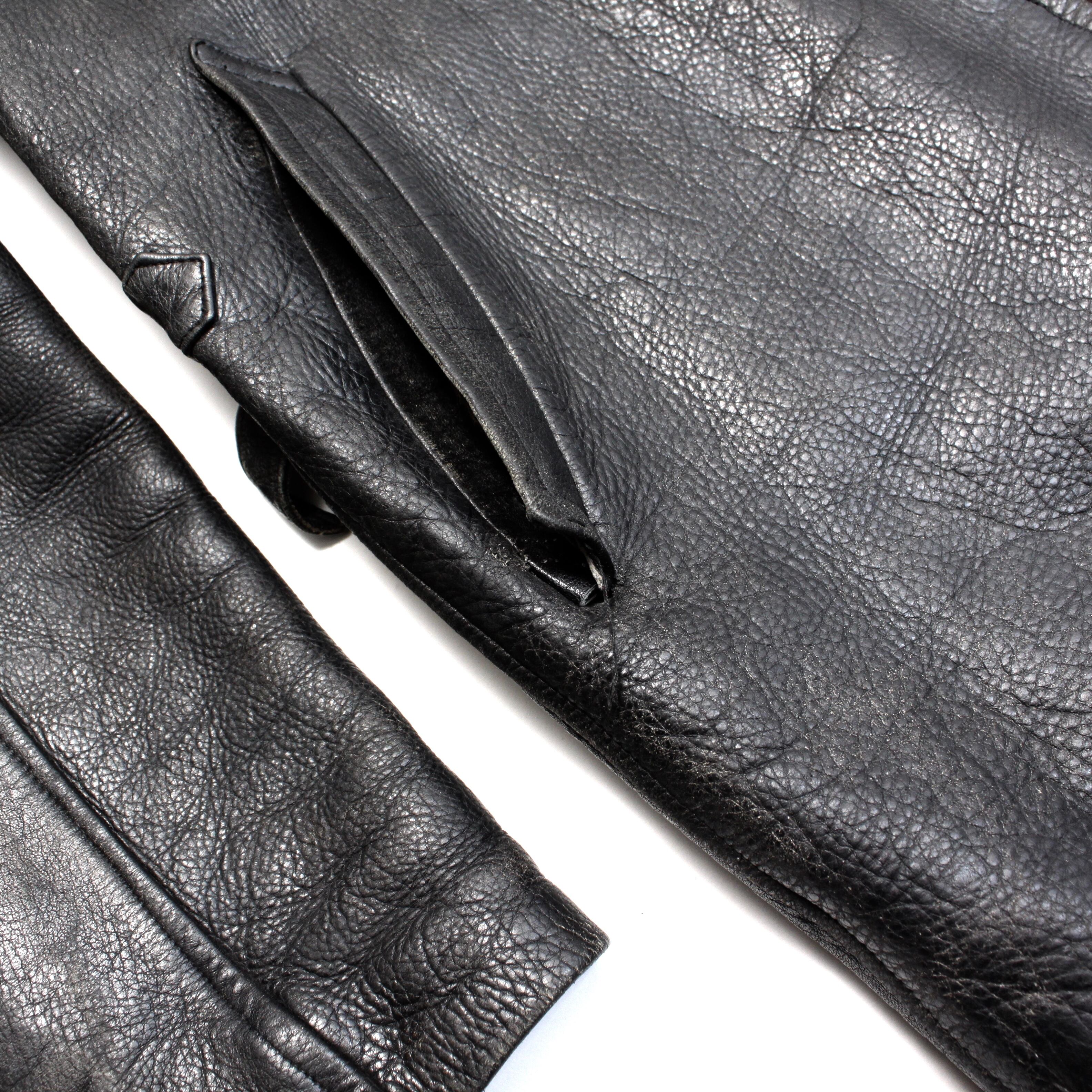 0392. 1960's leather sport coat ブラック シボ革 レザージャケット