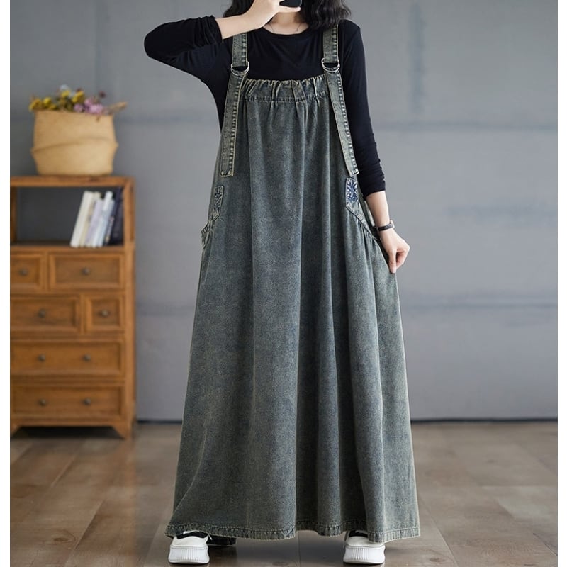 ビンテージデニムマキシサスペンダーワンピース（3色）10846