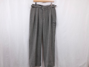 ULTERIOR” WOOL SILK HERINGBONE  WIDE TROUSERS BLACK BEIGE”