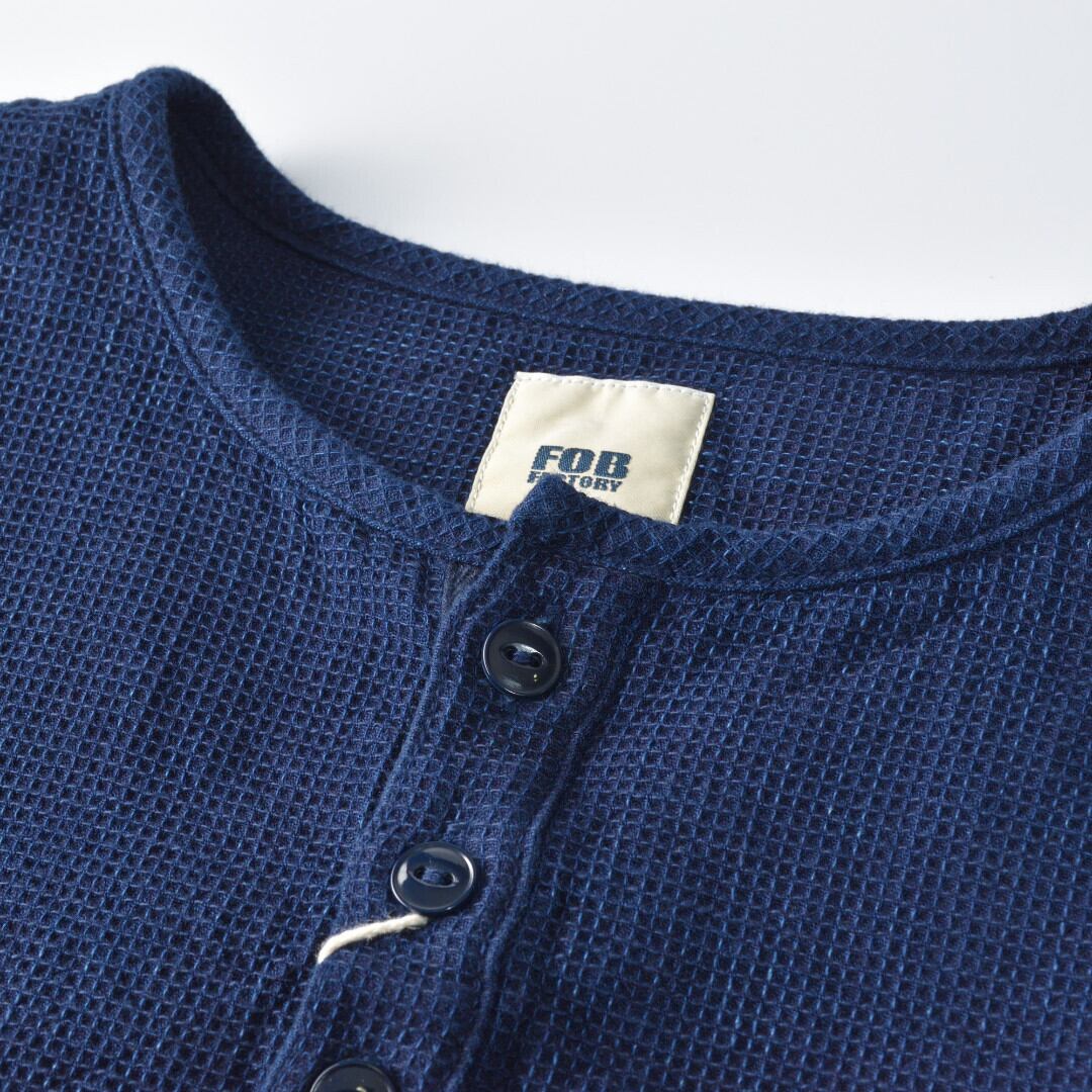 FOB FACTORY エフオービーファクトリー F3493 インディゴワッフルT【メンズ】インディゴの経年変化が楽しめるヘンリープルオーバー【送料無料】