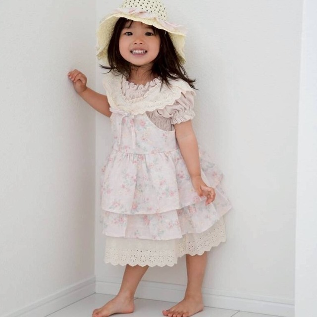 【Pico即納♡】size100 花柄ふんわり♡レースえりノースリーブワンピース＆帽子セット