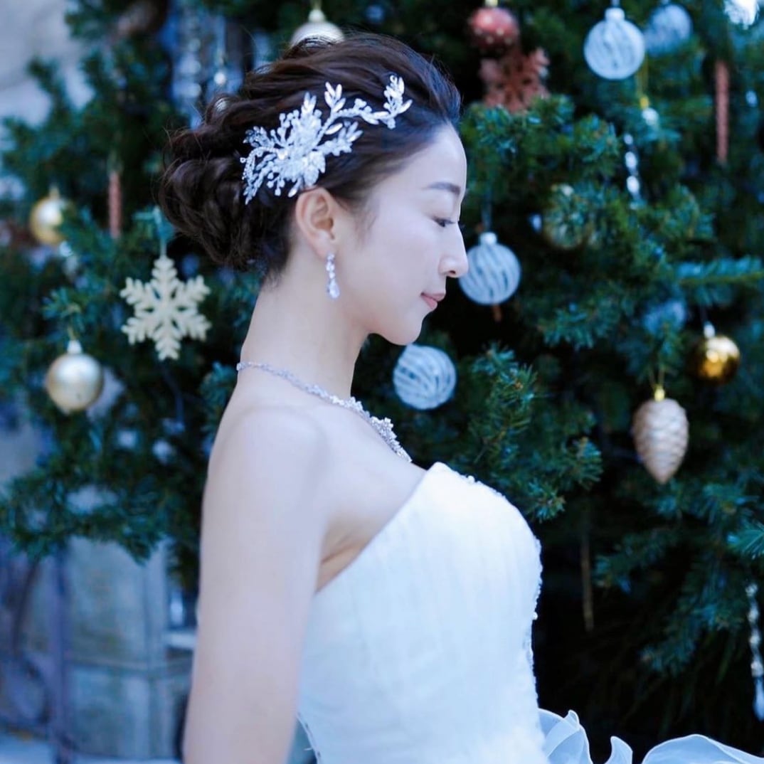 H-009 ウェディング アクセサリー【クリスタル ラインストーン リーフ ヘッドドレス】 ブライダル 髪飾り