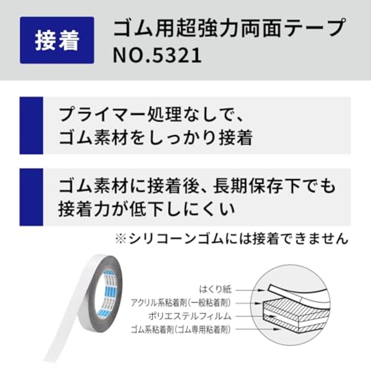ニトムズ 超強力両面テープ ゴム用 No.5321 20mm×20m J1000 ブラック