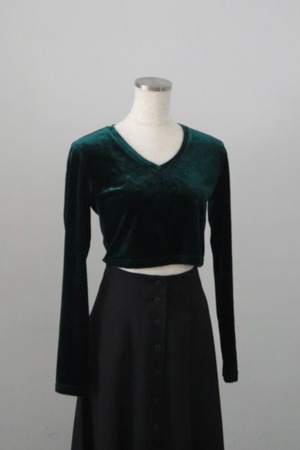 green velour v-neck cropped tops