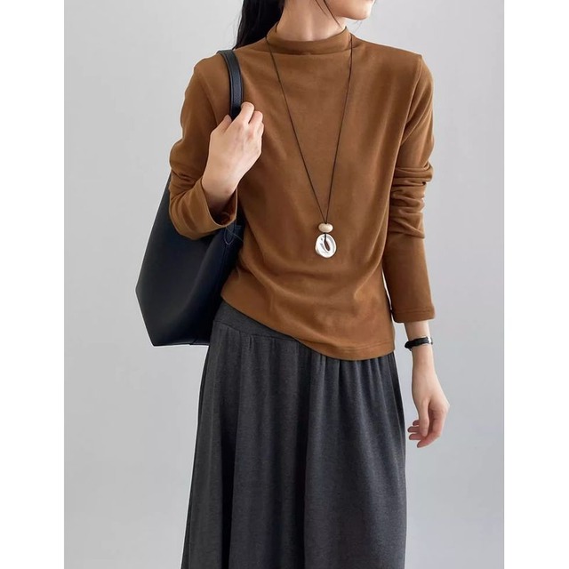 モックネックロングスリーブカットソー　202208