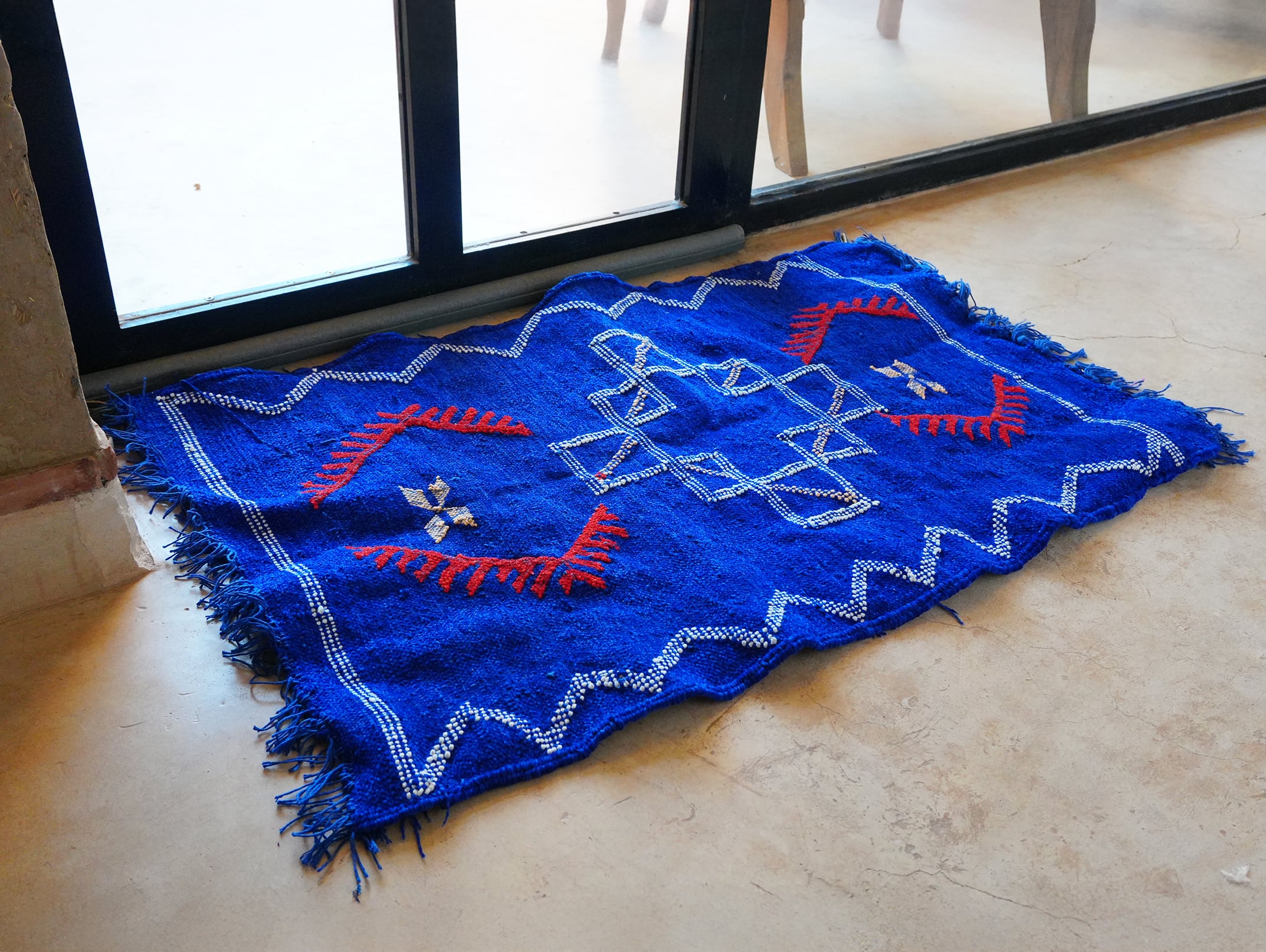 【sold out】モロッコ ベルベル(アマジグ)の伝統刺繍ラグ (Blue)