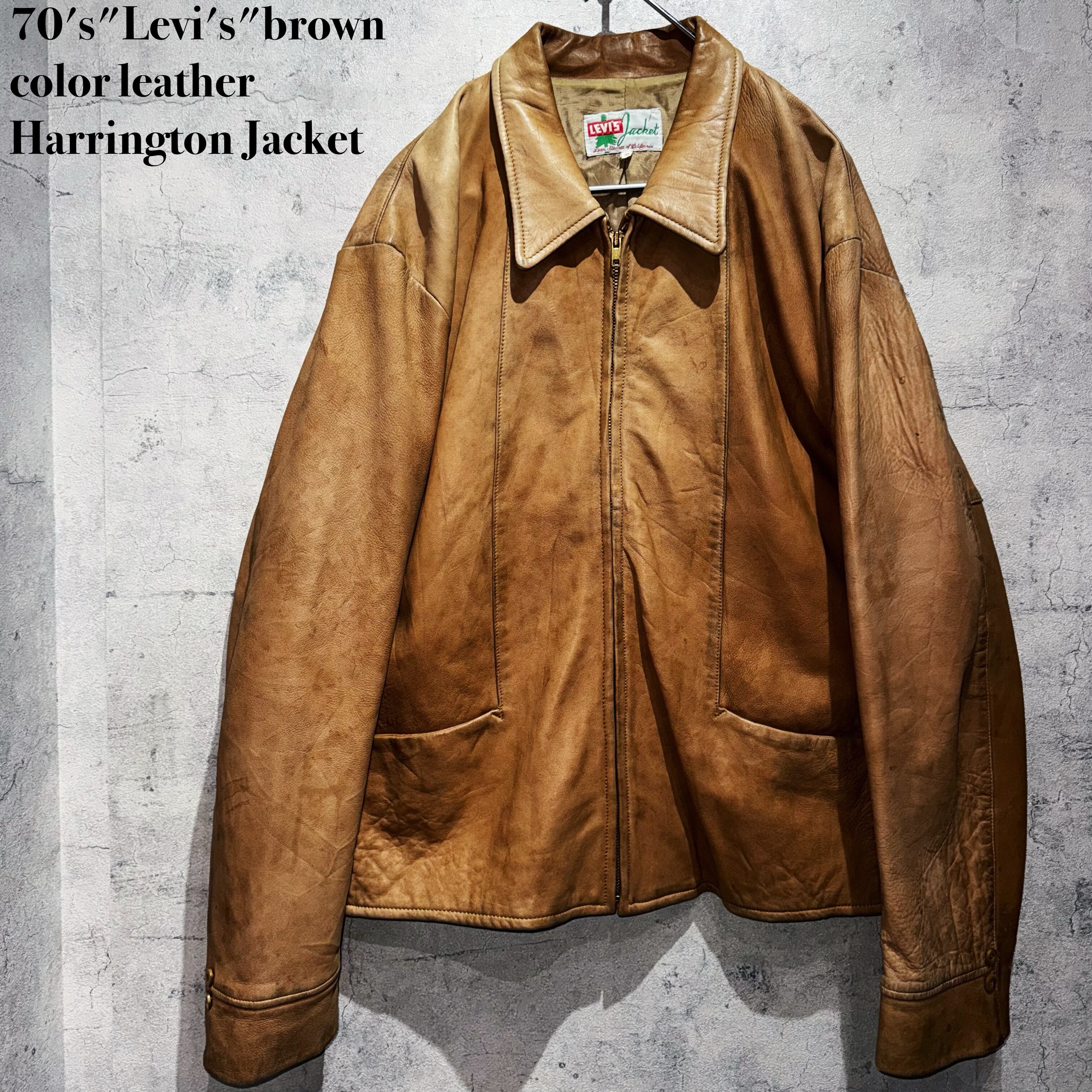 70's"Levi's"brown color leather Harrington Jacket