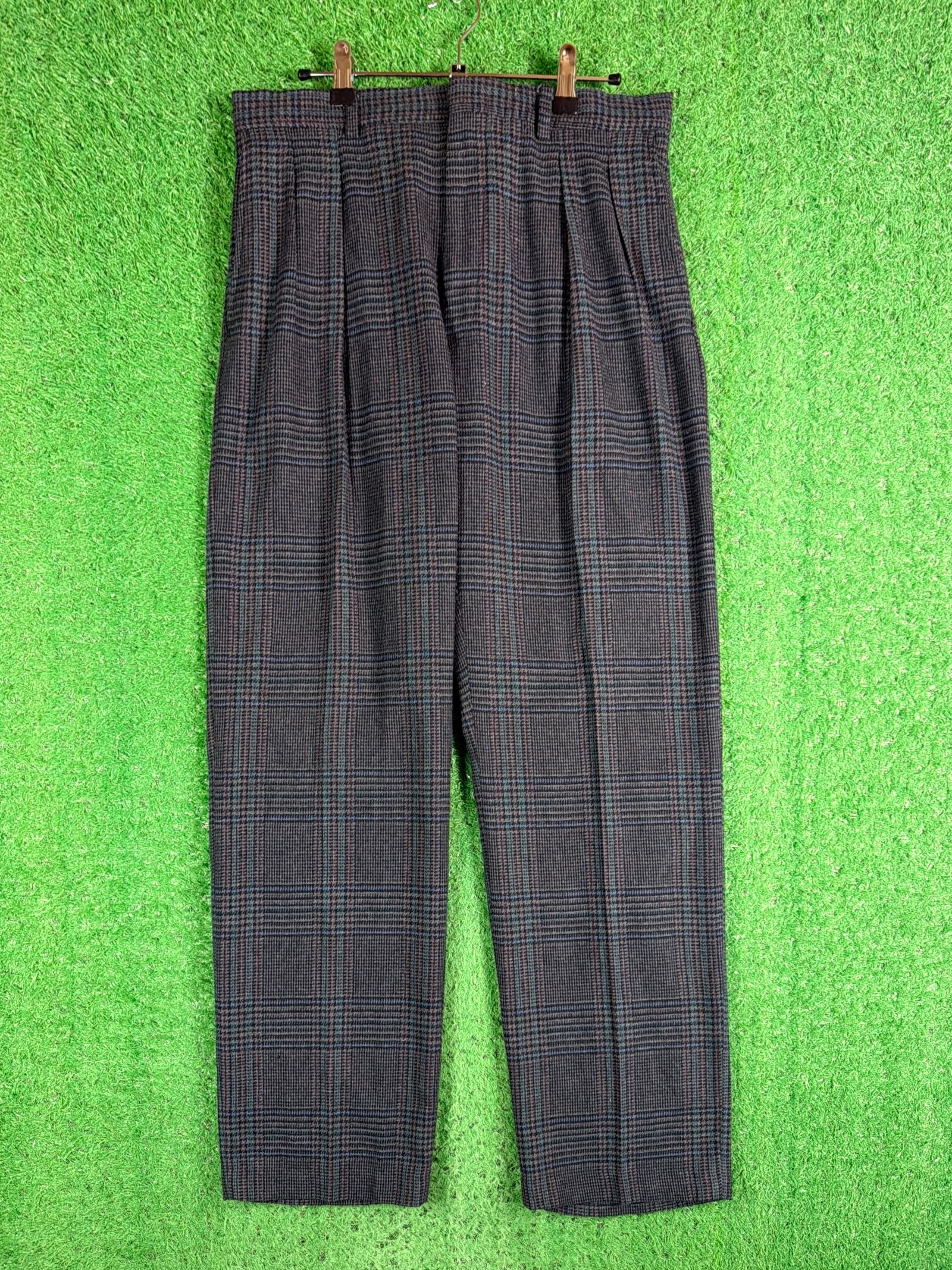 Men's】 90s グレンチェック ウール混 2タック スラックスパンツ