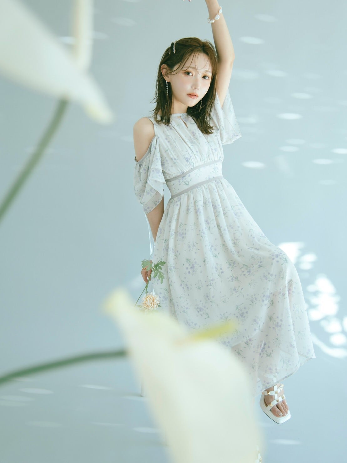 【crayme】 3way Sleeve Flower Dress