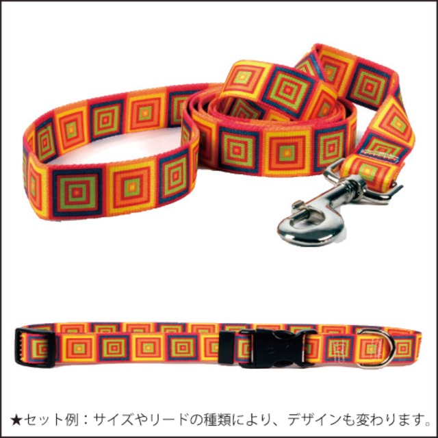 Orange Blocks　首輪＋リードセット Lサイズ - Yellow Dog Design
