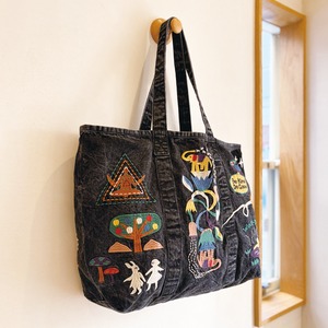 Lookout & Wonderland embroidery denim tote bag