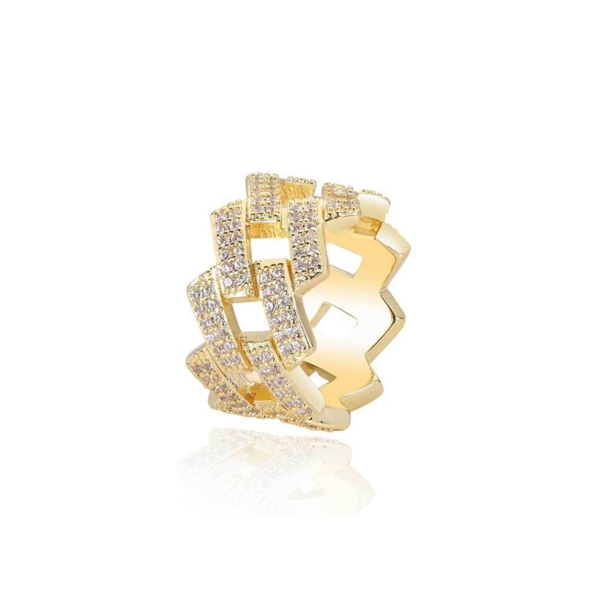 Iced Out Prong Ring 【GOLD】 | Glitter