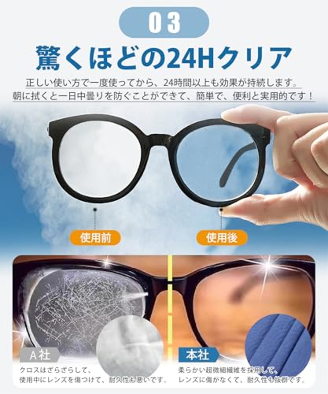 [MOWO] メガネ くもり止め 曇り止めクロス 【眼鏡製作者愛用】【拭くだけクリア・長い効果持続】 缶収納 メガネ拭き くもりどめ くもり止めクロス 曇らない 強力メガネくもり止め 拭くだけ 曇り防止 眼鏡クリーナー レンズクリーナー (ネイビー)