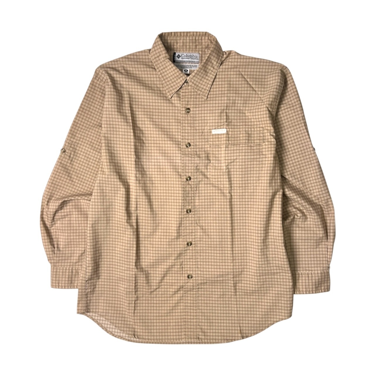 Columbia コロンビア OMNI DRY チェック柄 長袖シャツ M/ベージュ/アウトドア